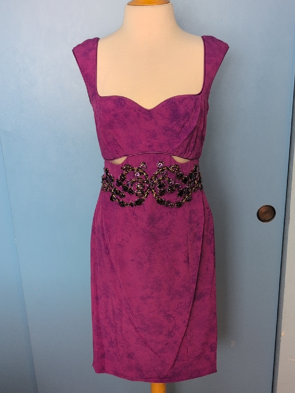 NWT Mandalay Oleander Purple Beaded Cutout Satin Cocktail Dress Size 8